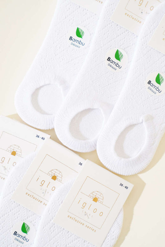 Bayan 6'lı Bambu File Sneakers Çorap Beyaz