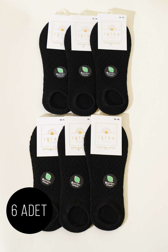 Bayan 6'lı Bambu File Sneakers Çorap Siyah