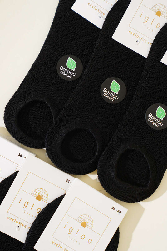 Bayan 6'lı Bambu File Sneakers Çorap Siyah