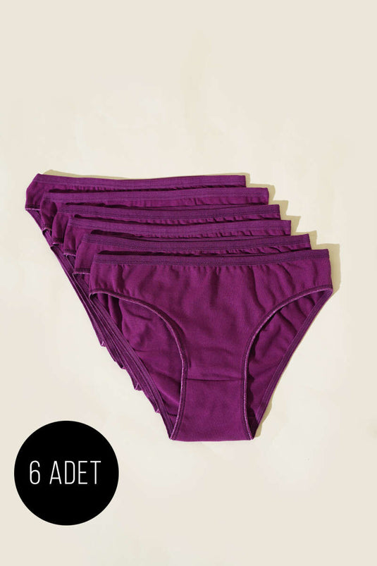 Lot de 6 culottes basiques prune pour femmes