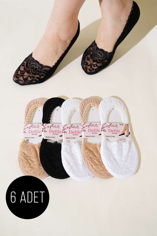 Bayan 6'lı Dantel Babet Çorap Asorti 8