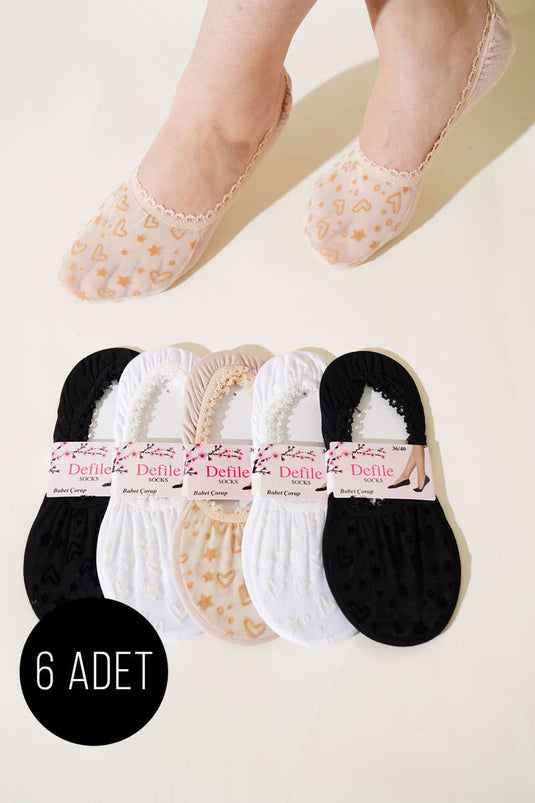 Bayan 6'lı Dantel Babet Çorap Asorti 9