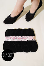 Lot de 6 paires de chaussettes ballerines en dentelle noires pour femme
