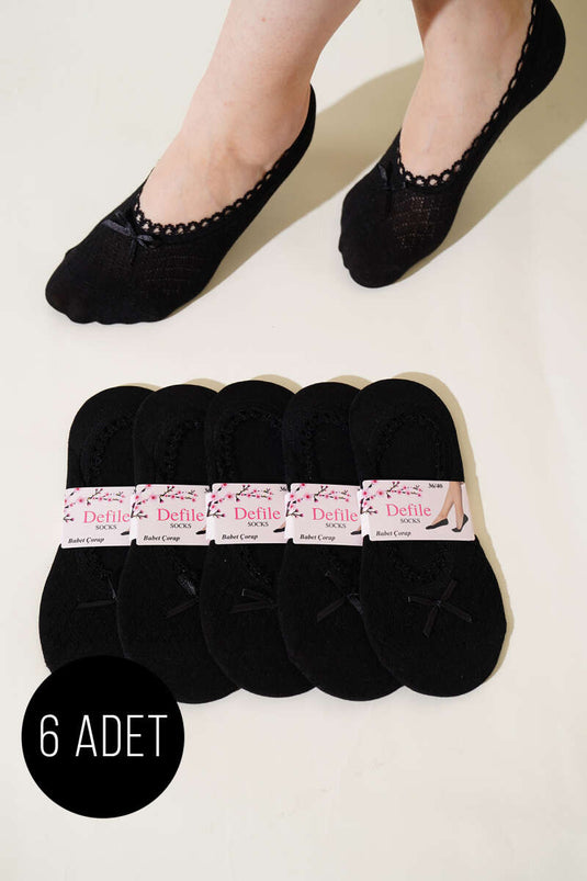 Bayan 6'lı Dantel Babet Çorap Siyah
