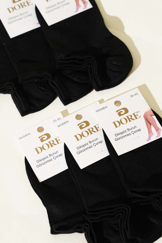 جوارب نسائية بدون درزات للكاحل، عبوة من 6 قطع، لون أسود
