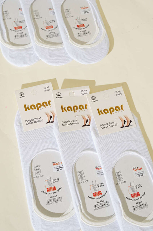 Bayan 6'li Düz Babet Çorap Beyaz