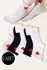 Assortiment de 6 paires de chaussettes courtes en forme de cœur pour femmes 1
