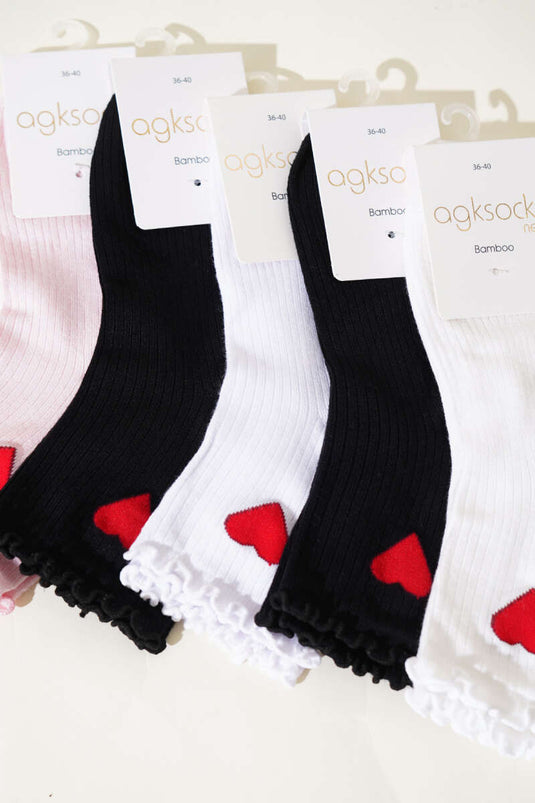 Bayan 6'lı Kalpli Kısa Konç Çorap Asorti 1