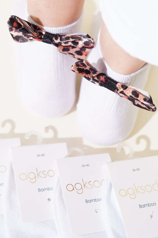 Bayan 6'lı Leopar Kurdaleli Konç Çorap Beyaz