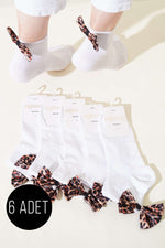 Lot de 6 paires de chaussettes blanches à ruban léopard pour femmes