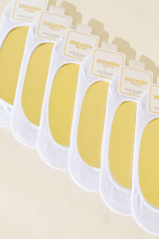 Lot de 6 paires de chaussettes ballerines blanches en coton peigné pour femme