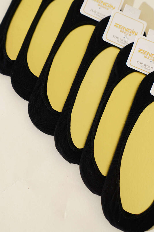 Lot de 6 paires de chaussettes ballerines ouvertes en coton peigné noir pour femme