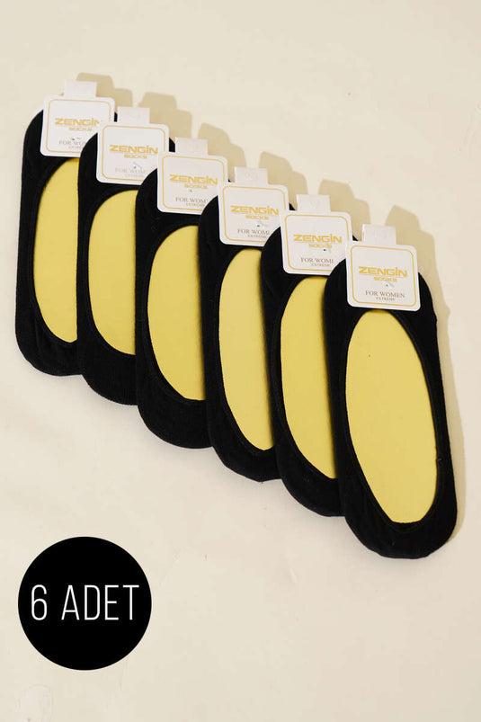 Lot de 6 paires de chaussettes ballerines ouvertes en coton peigné noir pour femme