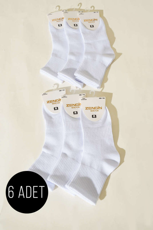 Damen-Baumwoll-Knöchelsocken, 6er-Pack, weiß