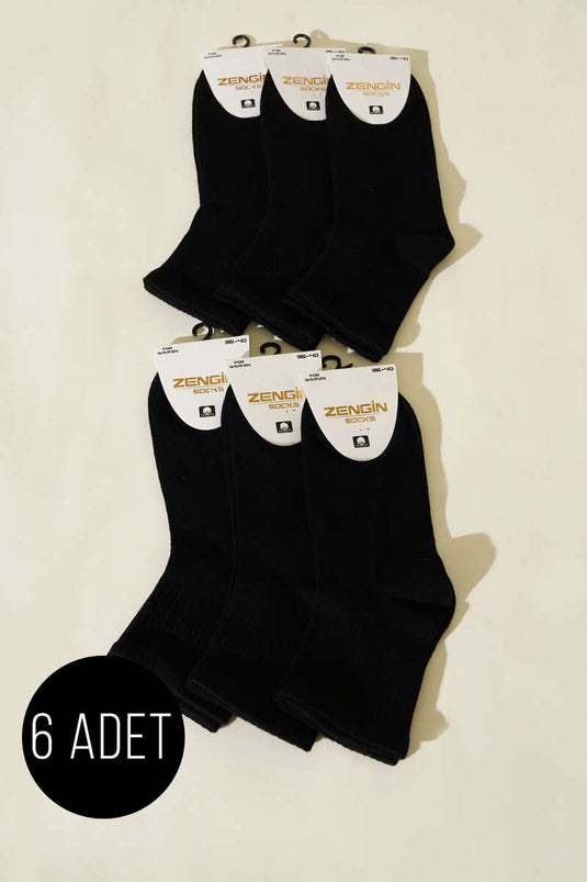 6er-Pack kurze Baumwollsocken für Damen, Schwarz
