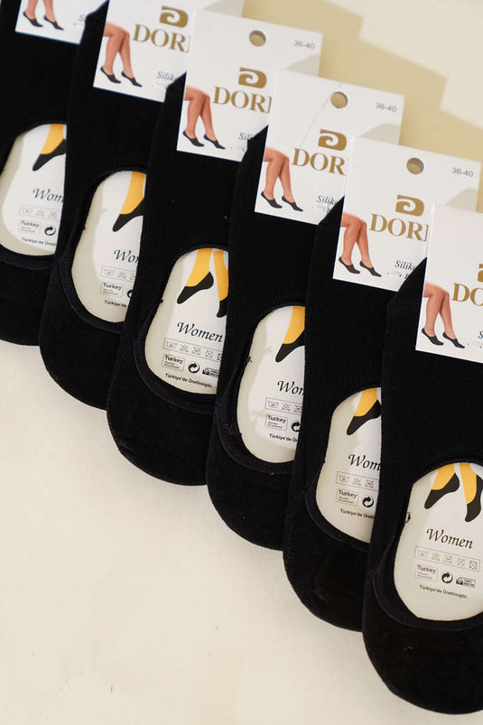 Bayan 6'lı Silikon Topuklu Babet Çorap Siyah