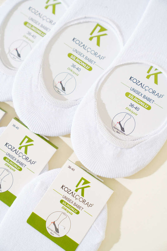 جوارب باليرينا نسائية من القطن الممشط والسيليكون، عبوة من 6 قطع، باللون الأبيض