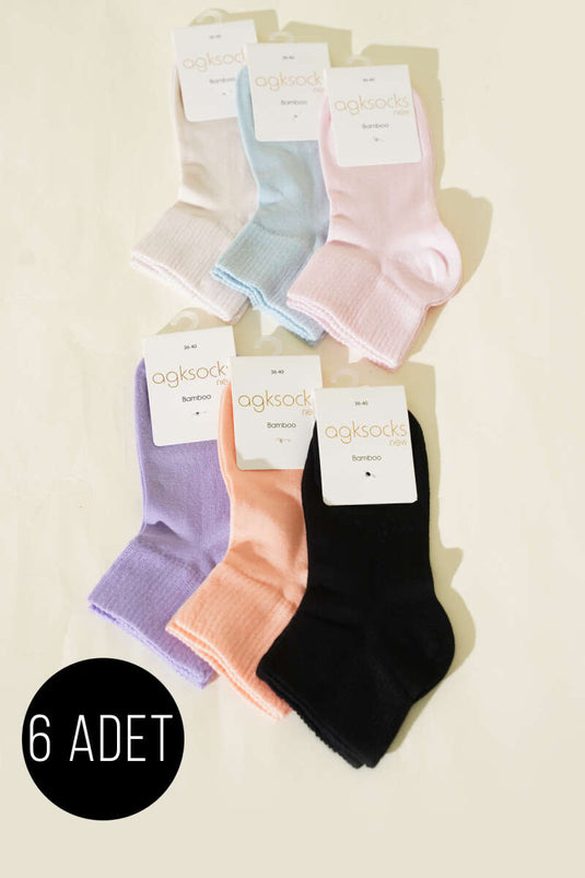 Women's Set of 6 Sport Elastic Short Cuff Socks Assorted 2