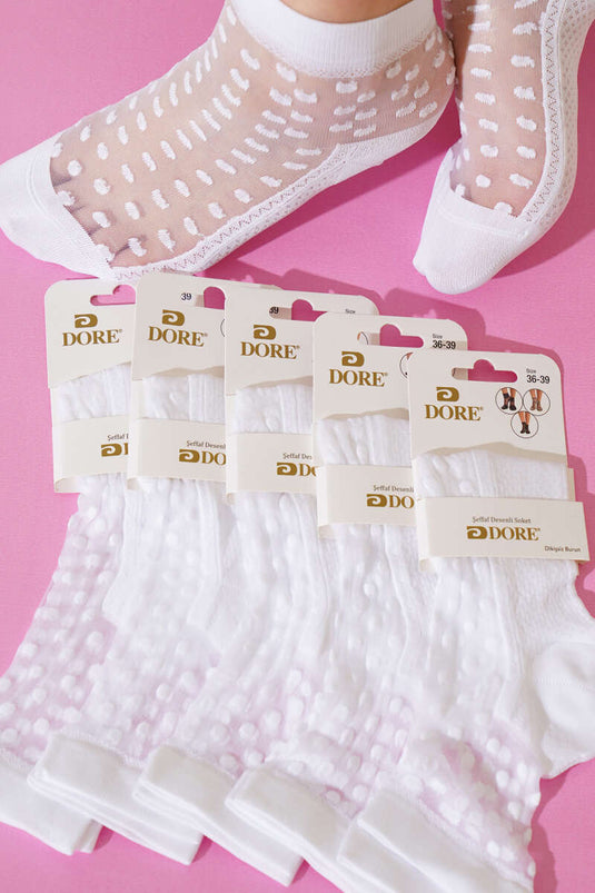 جوارب كاحل شفافة مفصلة للنساء، عبوة من 6 قطع، لون أبيض