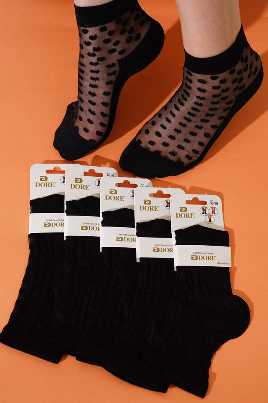 جوارب كاحل شفافة مفصلة للنساء - عبوة من 6 قطع - لون أسود