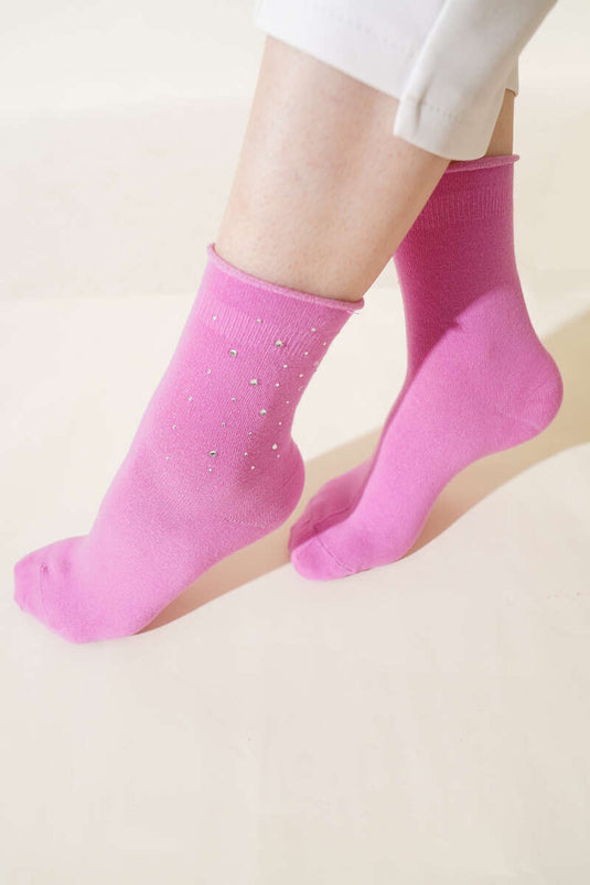 Chaussettes courtes roses à ornements pour femmes