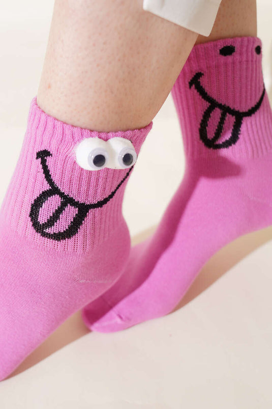 Verspielte Socken mit Augenhöhlenmotiv für Damen, Rosa