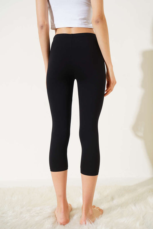 Leggings Capri en coton peigné noir pour femme