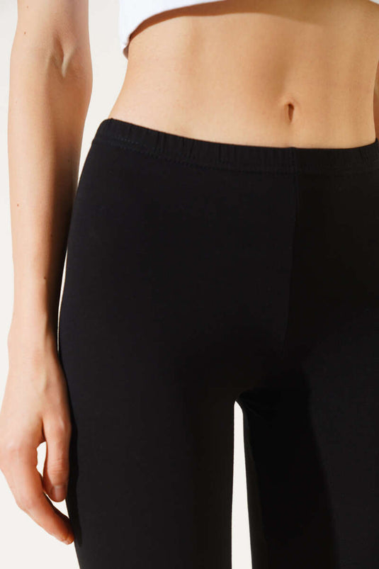 Collants courts en coton peigné noir pour femmes