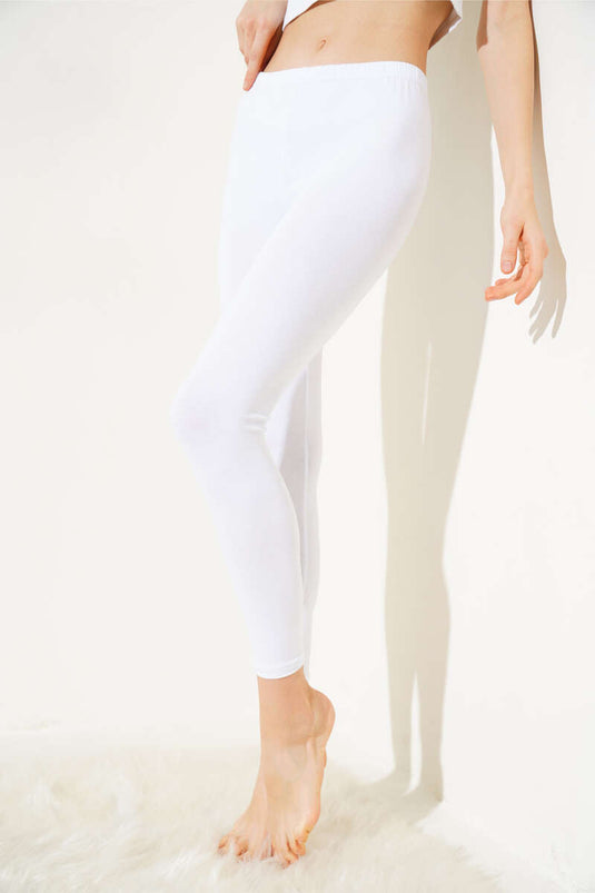 Collants longs blancs en coton peigné pour femmes