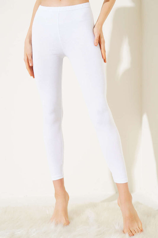 Collants longs blancs en coton peigné pour femmes
