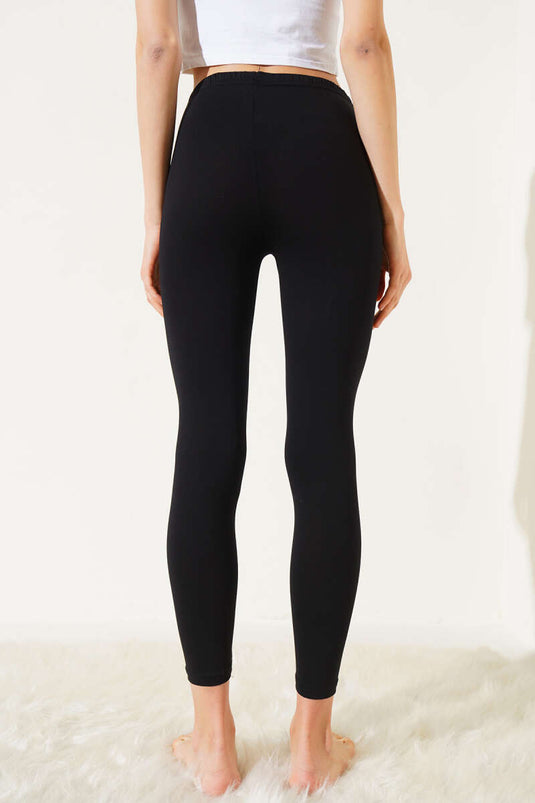 Collants longs en coton peigné noir pour femmes