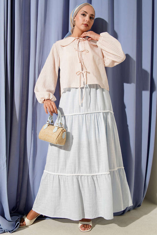 Bebe Yaka Bağlamalı Bluz Bej