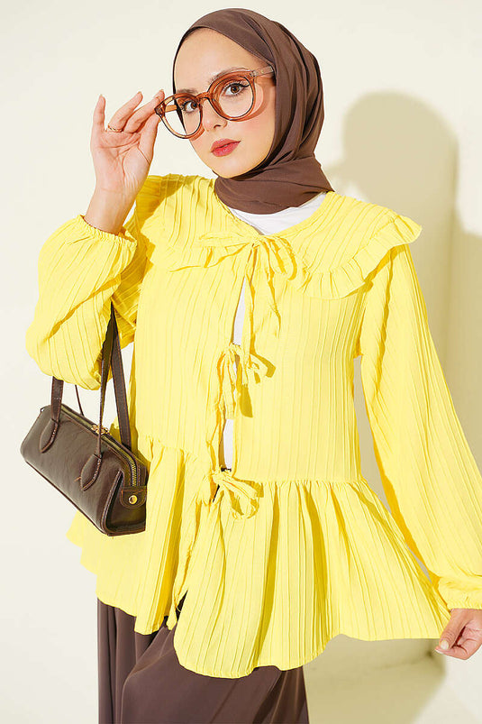 Kimono À Col Bébé Et Lien En Jaune
