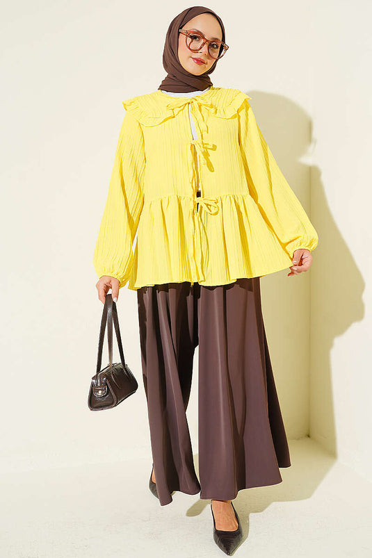 Kimono À Col Bébé Et Lien En Jaune