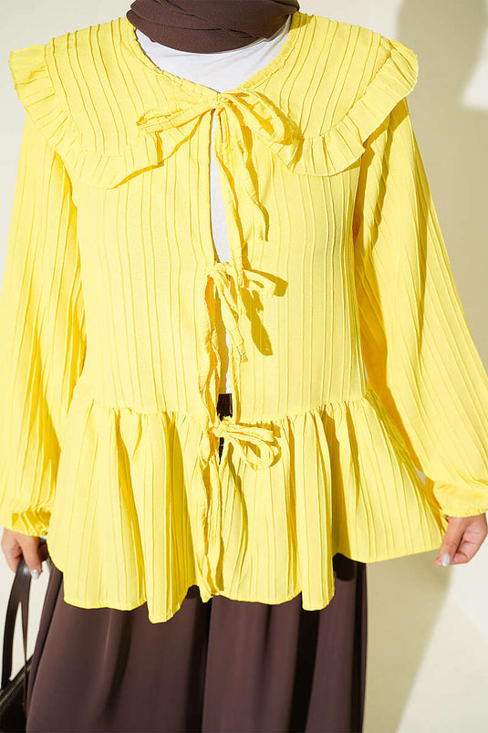 Kimono À Col Bébé Et Lien En Jaune