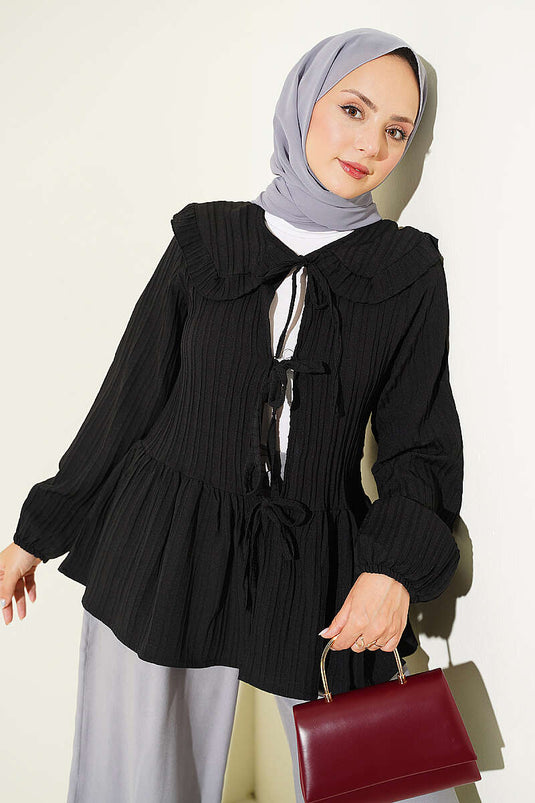Kimono À Col Bebe Et À Nouer Noir