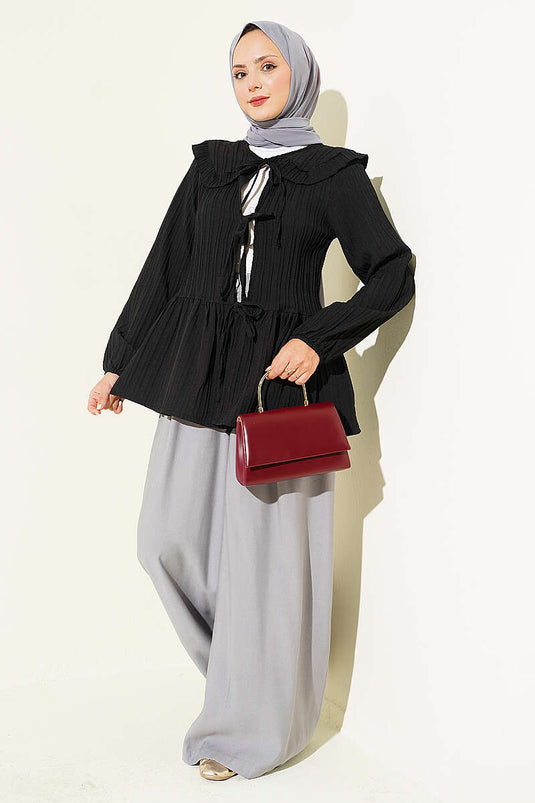 Kimono À Col Bebe Et À Nouer Noir