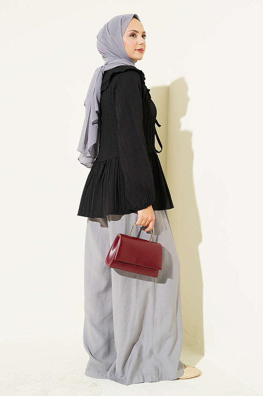 Kimono À Col Bebe Et À Nouer Noir