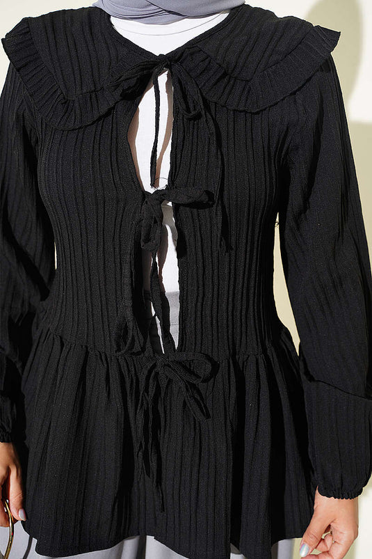 Kimono À Col Bebe Et À Nouer Noir