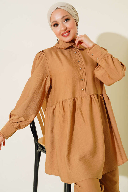 Ensemble double détaillé en dentelle avec col pour bébé Camel