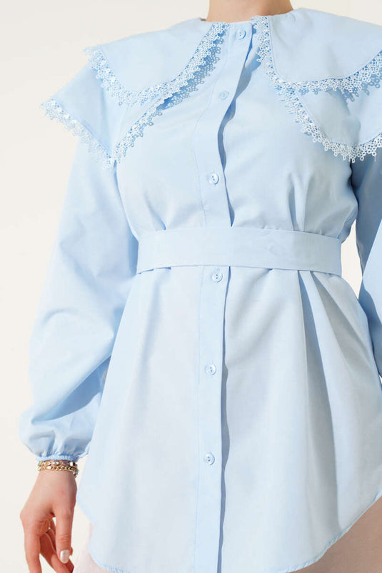 Spitzenhemd mit Babykragen Babyblau