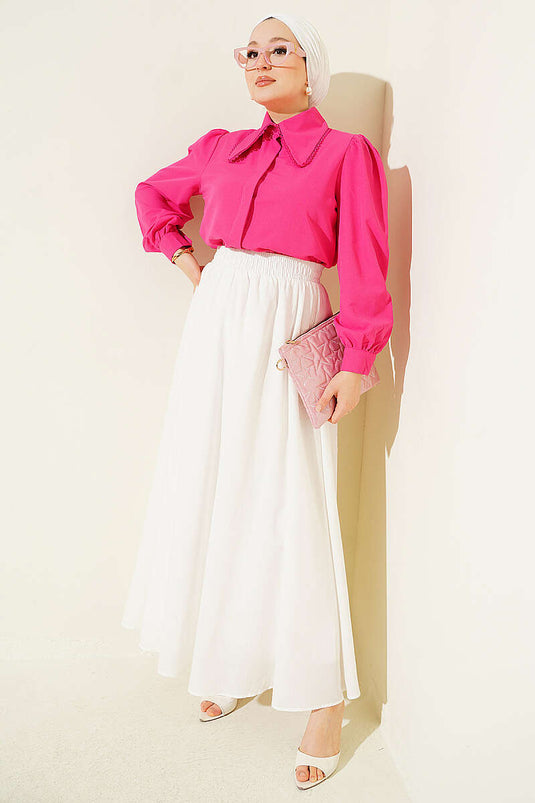 Chemise Courte En Dentelle À Col Bébé Fuchsia