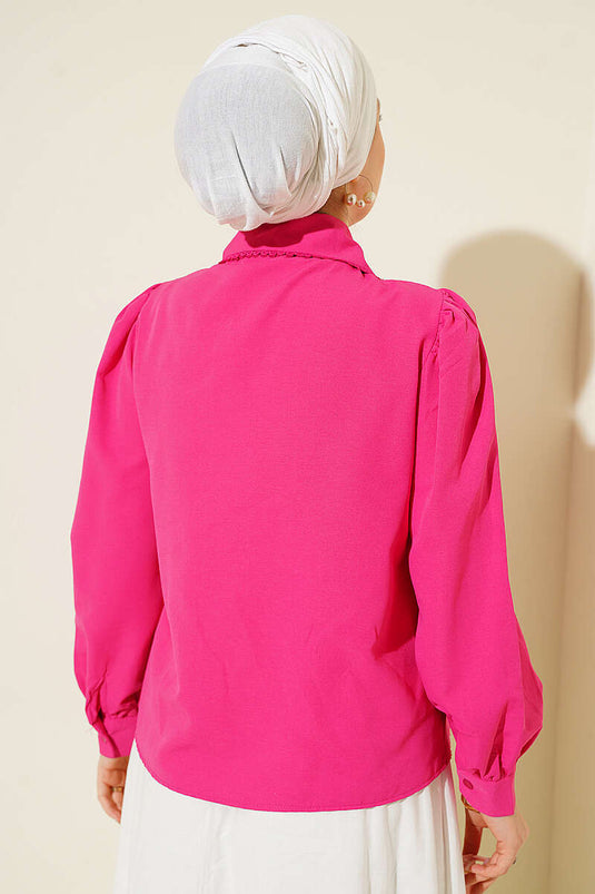 Chemise Courte En Dentelle À Col Bébé Fuchsia