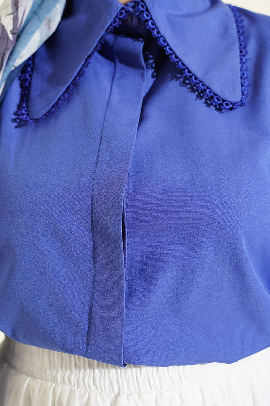 Chemise Courte Violette À Col En Dentelle