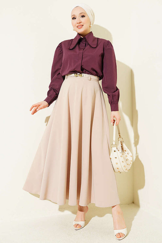 Chemise Courte En Mauve À Col Bébé En Dentelle
