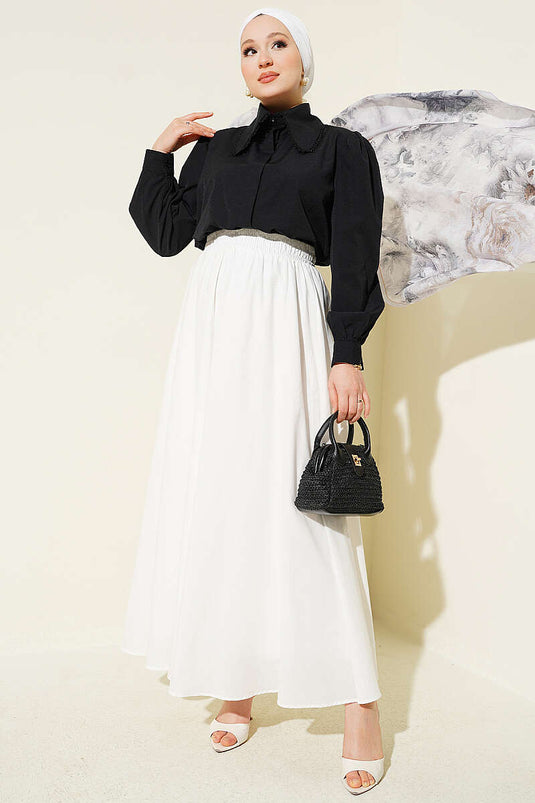 Chemise Courte Noire À Col En Dentelle