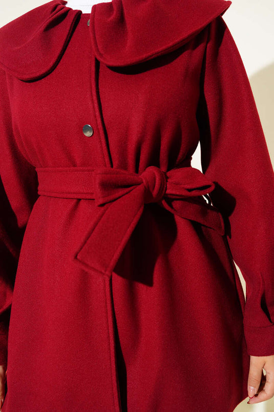 Bebe Yaka Detaylı Kaşe Kaban Bordo