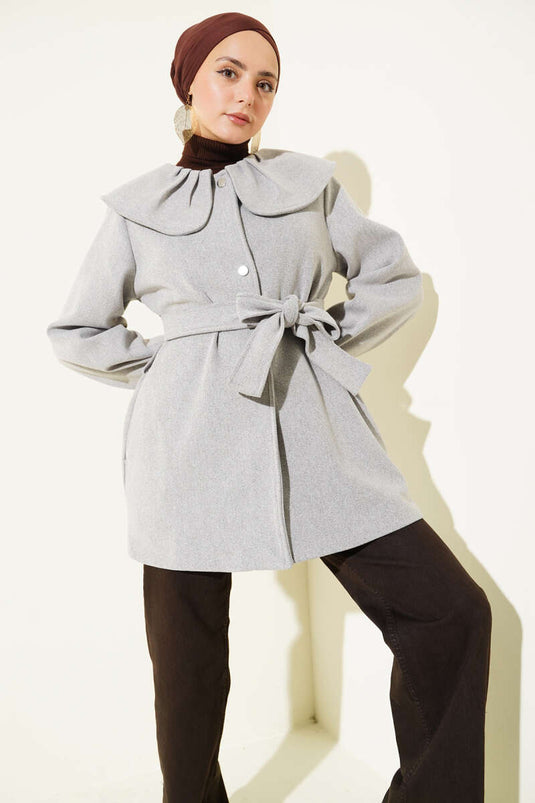 Bebe Yaka Detaylı Kaşe Kaban Gri