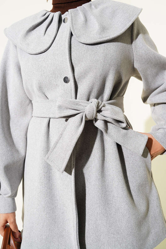 Bebe Yaka Detaylı Kaşe Kaban Gri