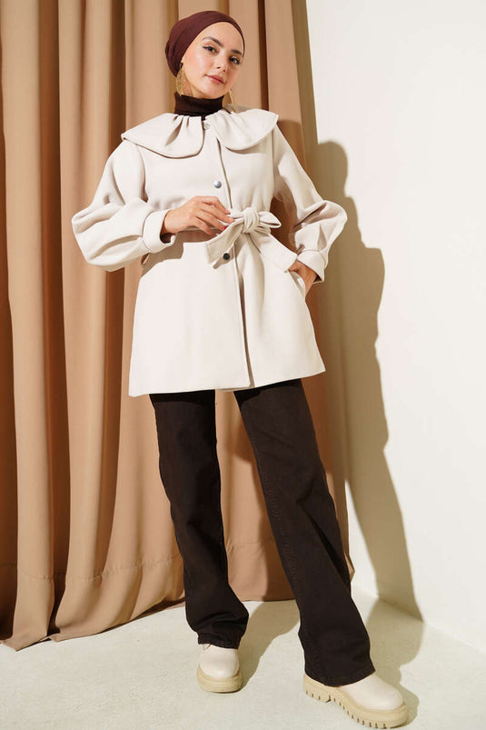 Baby-Neck Detailed Tweed Coat Stone